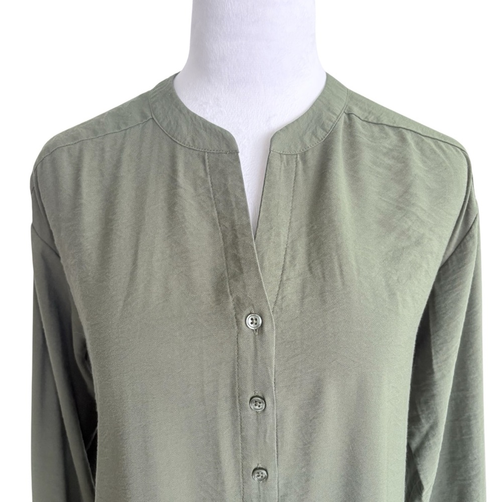 Banana Republic Button-Down Long Sleeve Maxi Kaftan Dress in Olive Green XS Tall - Picture 6 of 9